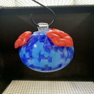Stained Glass Hanging Hummingbird Feeder - Shades of Blue - New
